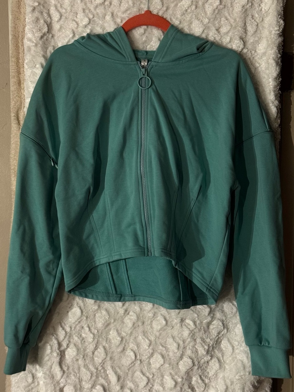 Fabletics Teal Zip-Up Hooded Sweatshirt
